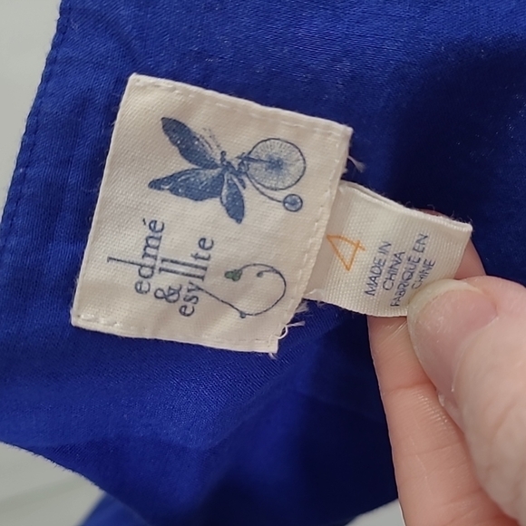 Anthropologie Edme & Esyllte  SZ 4 Blue Orange Cotton Silk A Line Summer - Picture 10 of 12